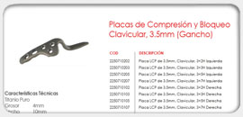Placas de Compresión y Bloqueo Clavicular, 3.5mm (Gancho)