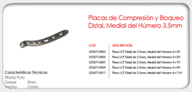 Placas de Compresión y Bloqueo Distal Medial del Húmero 3.5mm
