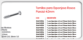 Tornillos para Esponjosa Rosca Parcial 4.0mm 
