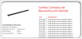 Tornillos Cerrados de Reconstrucción BioNail