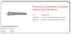 Placas de Compresión y Bloqueo Lateral, Distal del Fémur