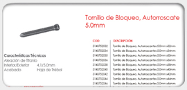 Tornillo de Bloqueo, Autorroscante 5.0mm 